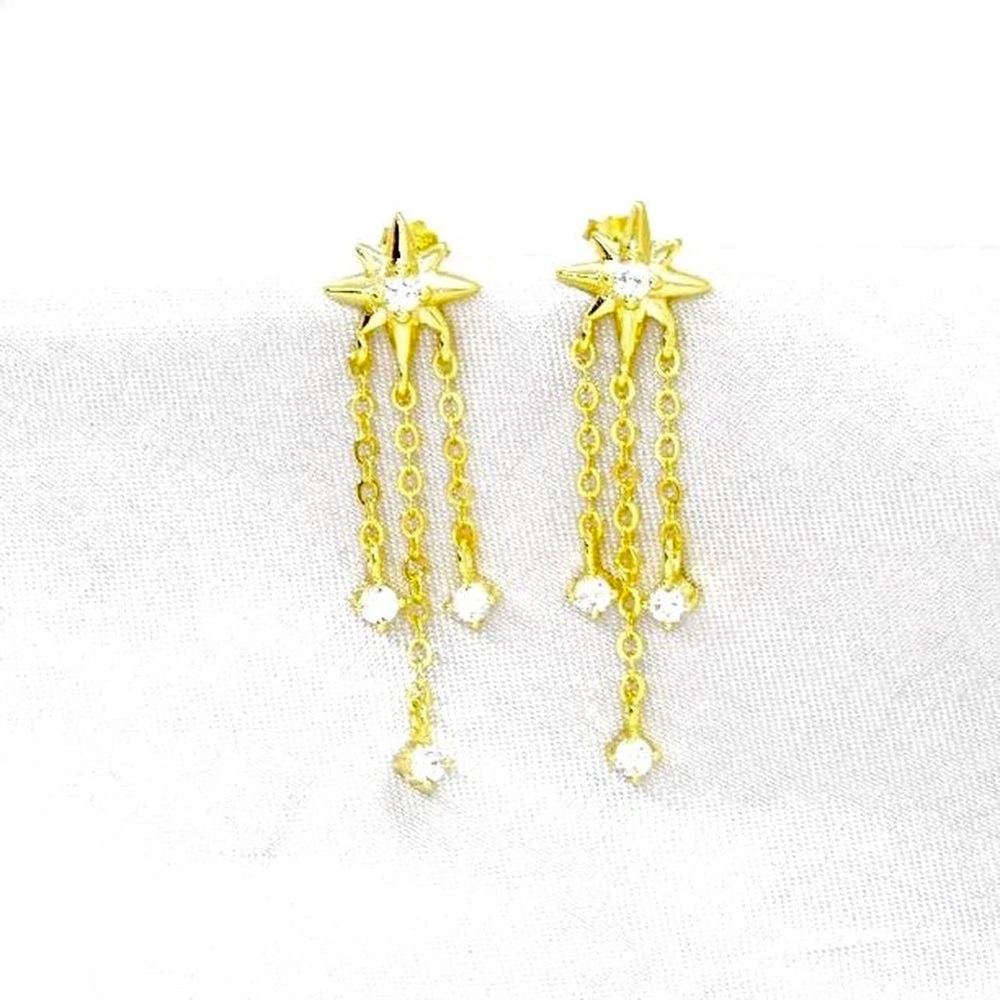 Gold Tassel Chain Star Studs
